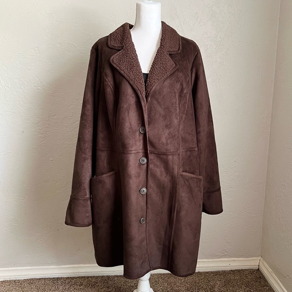 D & Co Jackets & Blazers - D & Co. Fleece Lined Long Jacket Plus Size 2XL Brown